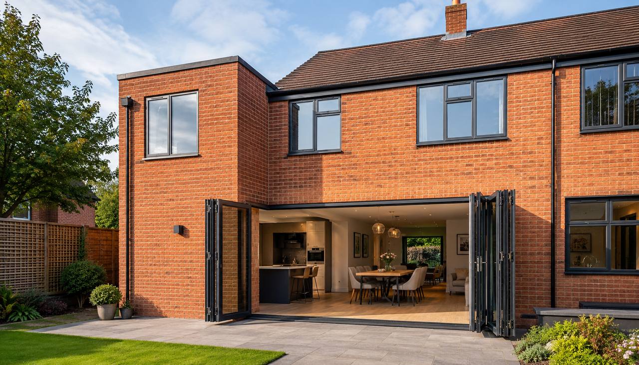 Two-storey side extension on a modern British brick house