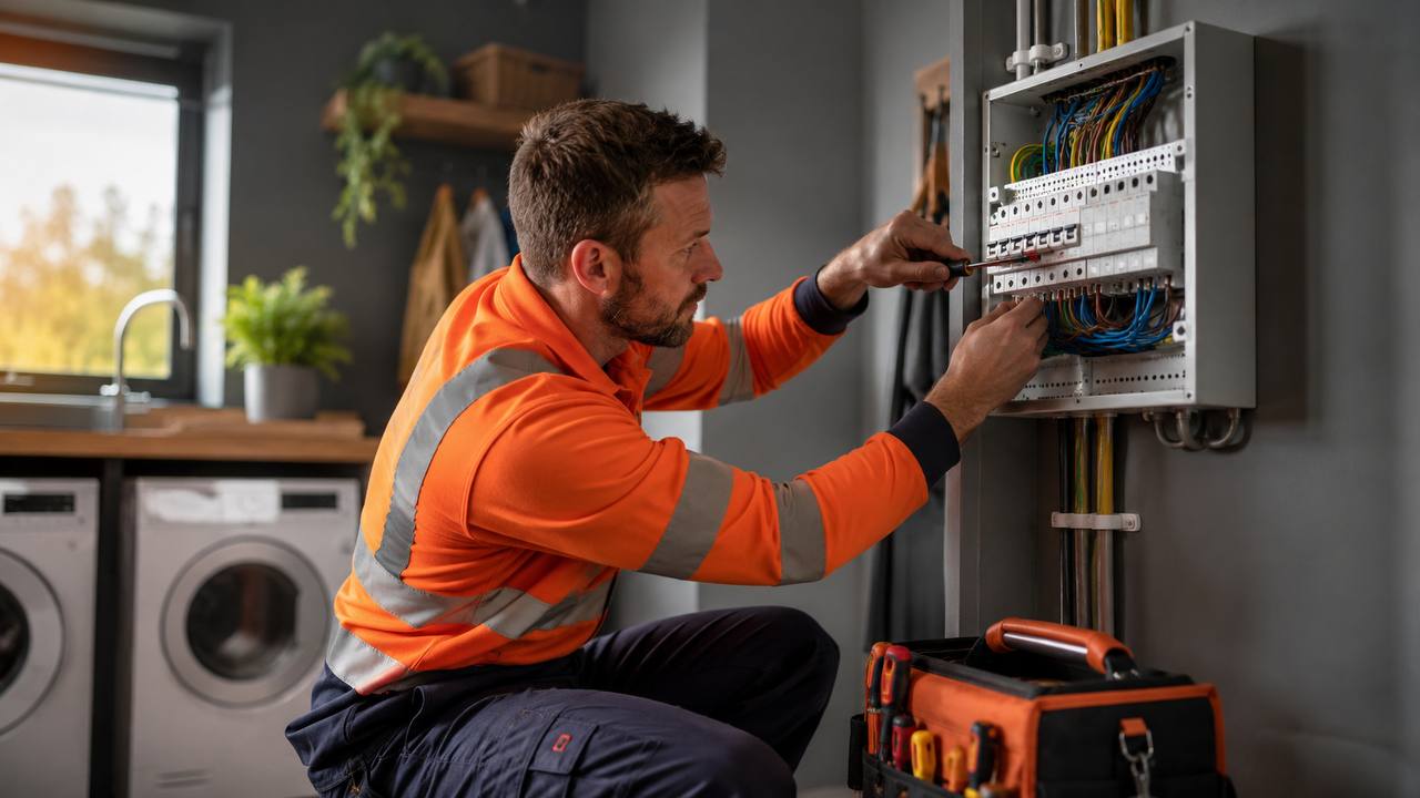 Volts Electric electrician installing a consumer unit