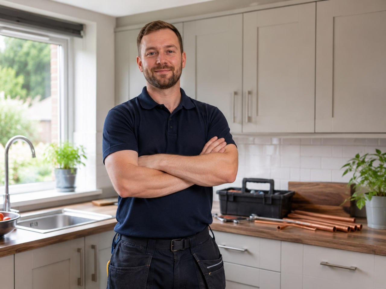 Cedarwood Plumbing Co. plumber in a Columbus home kitchen