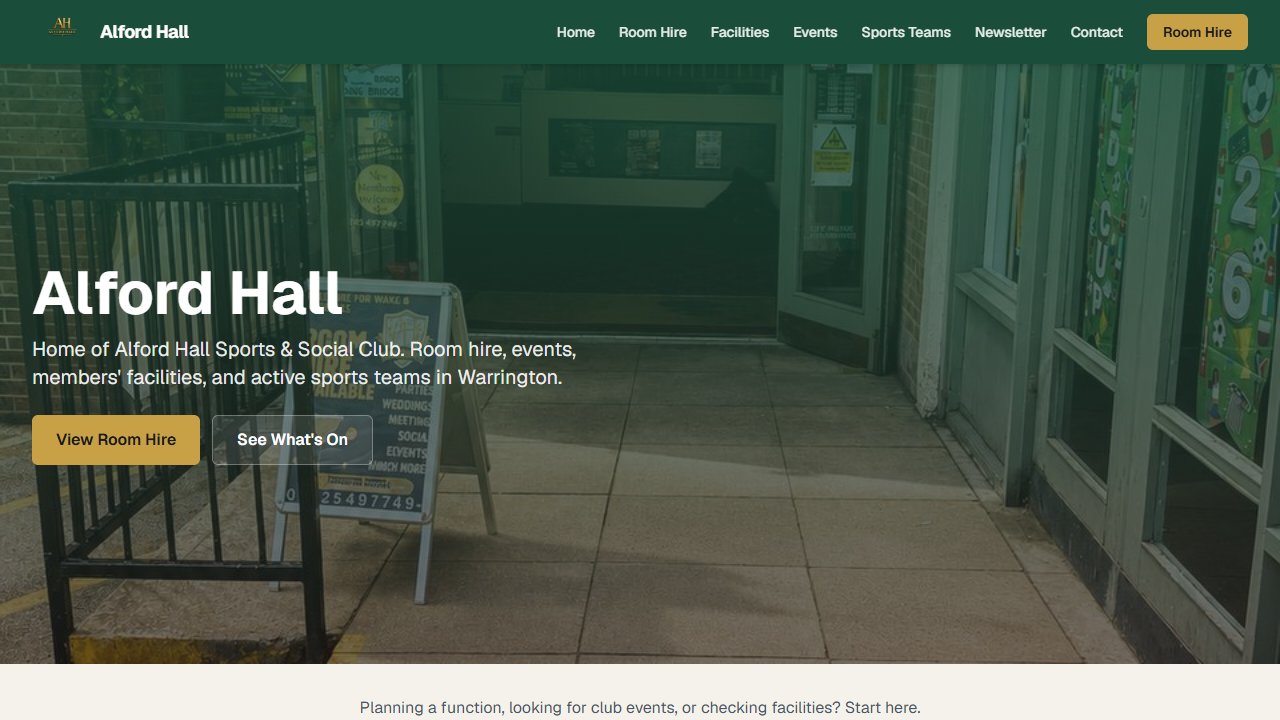 Alford Hall website screenshot